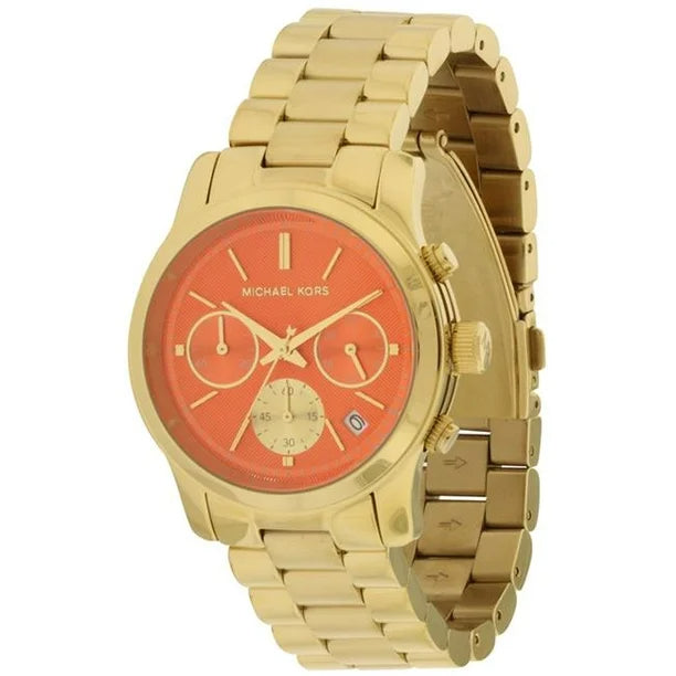 Michael Kors Runway Chronograph Orange Dial Gold Steep Strap Watch For Women - MK6162 Buy Now By Michael Kors