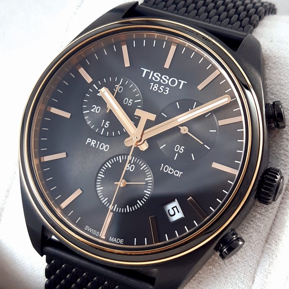 Tissot T Classic PR 100 Chronograph Anthracite Black Dial Black Mesh Bracelet Watch For Men - T101.417.23.061.00 Buy Now By Tissot
