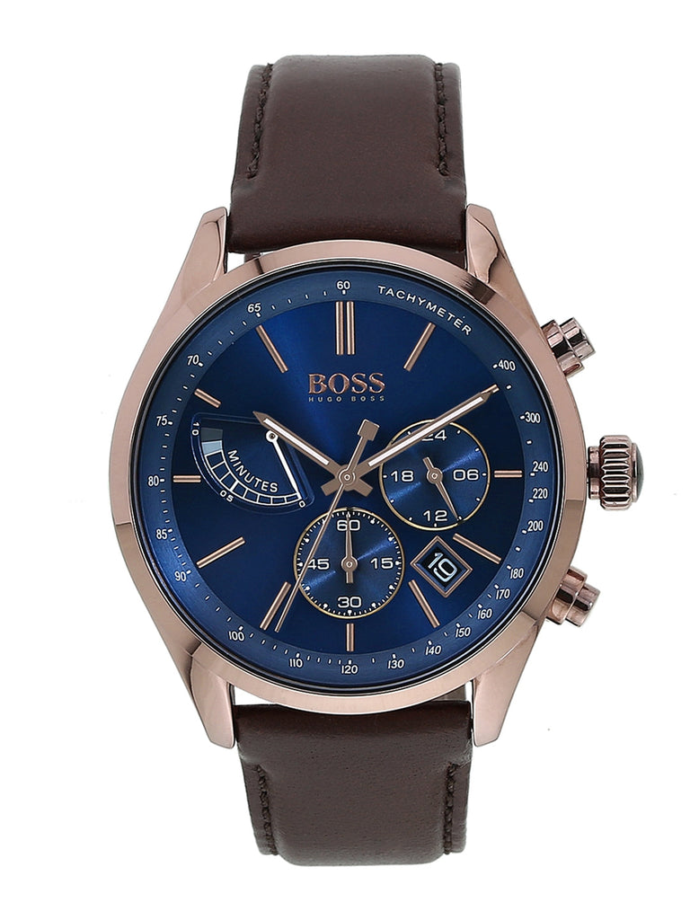 Hugo Boss Grand Prix Blue Dial Brown Leather Strap Watch for Men - 1513604 Buy Now By Hugo Boss
