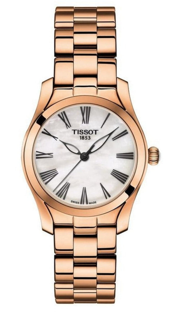 Tissot T Wave Mother of Pearl Dial Rose Gold Steel Strap Watch For Women - T112.210.33.113.00 Buy Now By Tissot