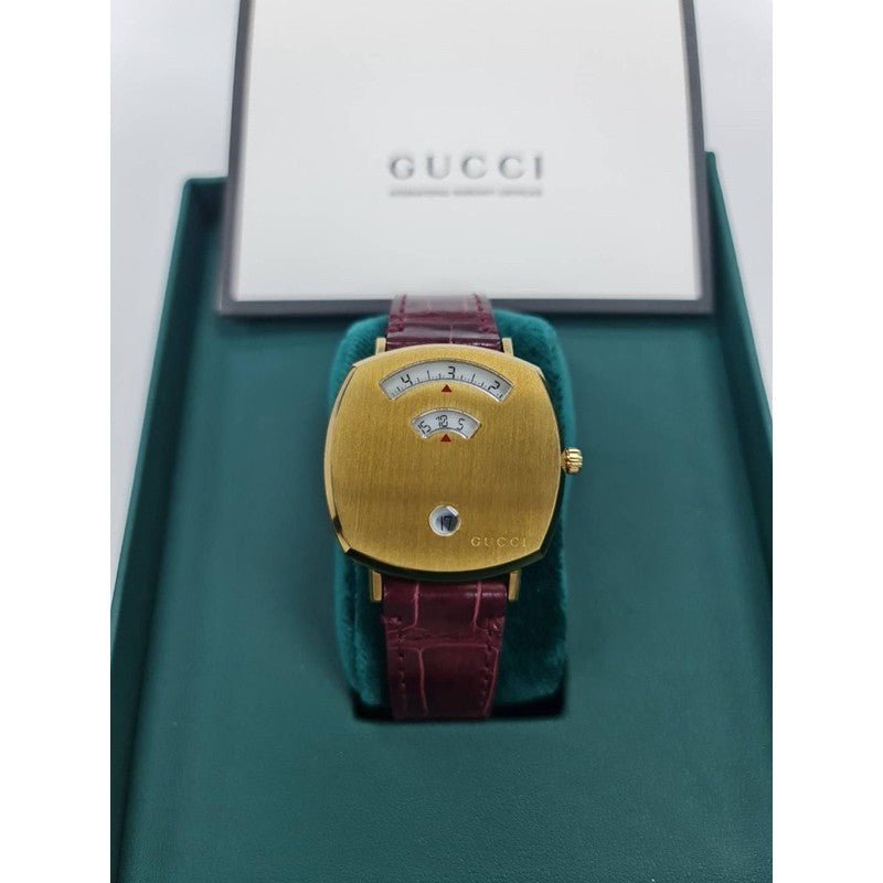 Gucci Grip Quartz Yellow Gold Dial Maroon Leather Strap Watch For Women - YA157405 Buy Now By Gucci