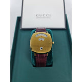 Gucci Grip Quartz Yellow Gold Dial Maroon Leather Strap Watch For Women - YA157405 Buy Now By Gucci
