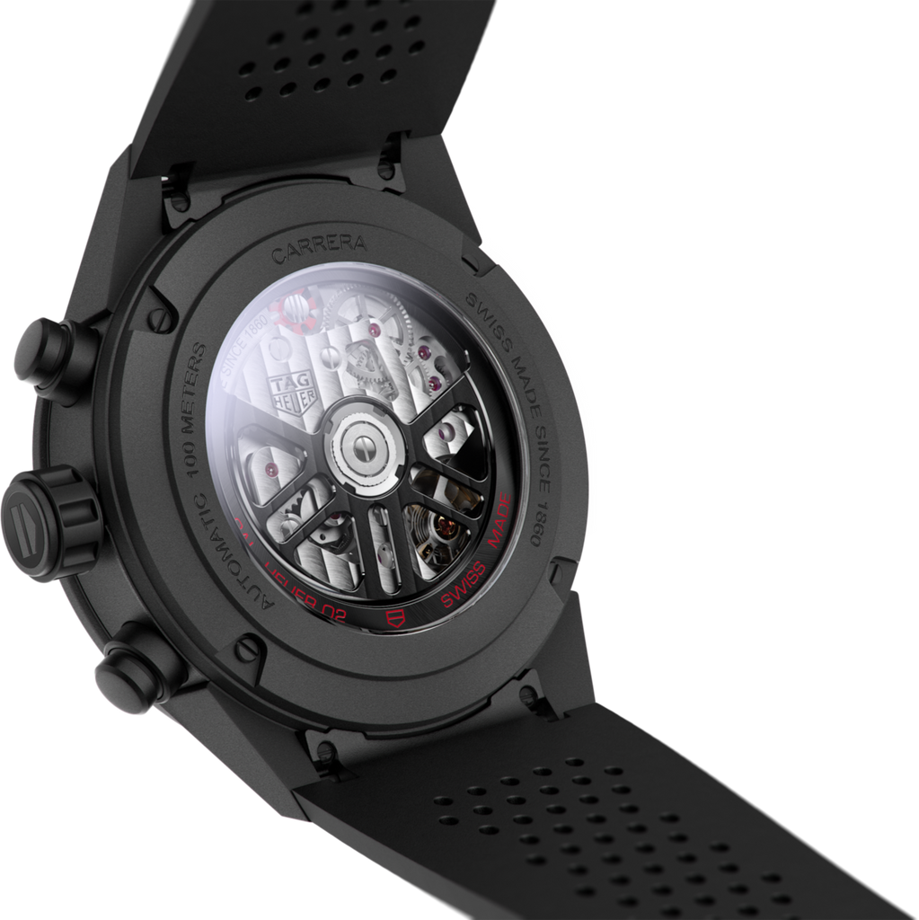 Tag Heuer Carrera Chronograph Steel & Ceramic Black Dial Black Rubber Strap Watch for Men - CBG2090.FT6145 Buy Now By Tag Heuer