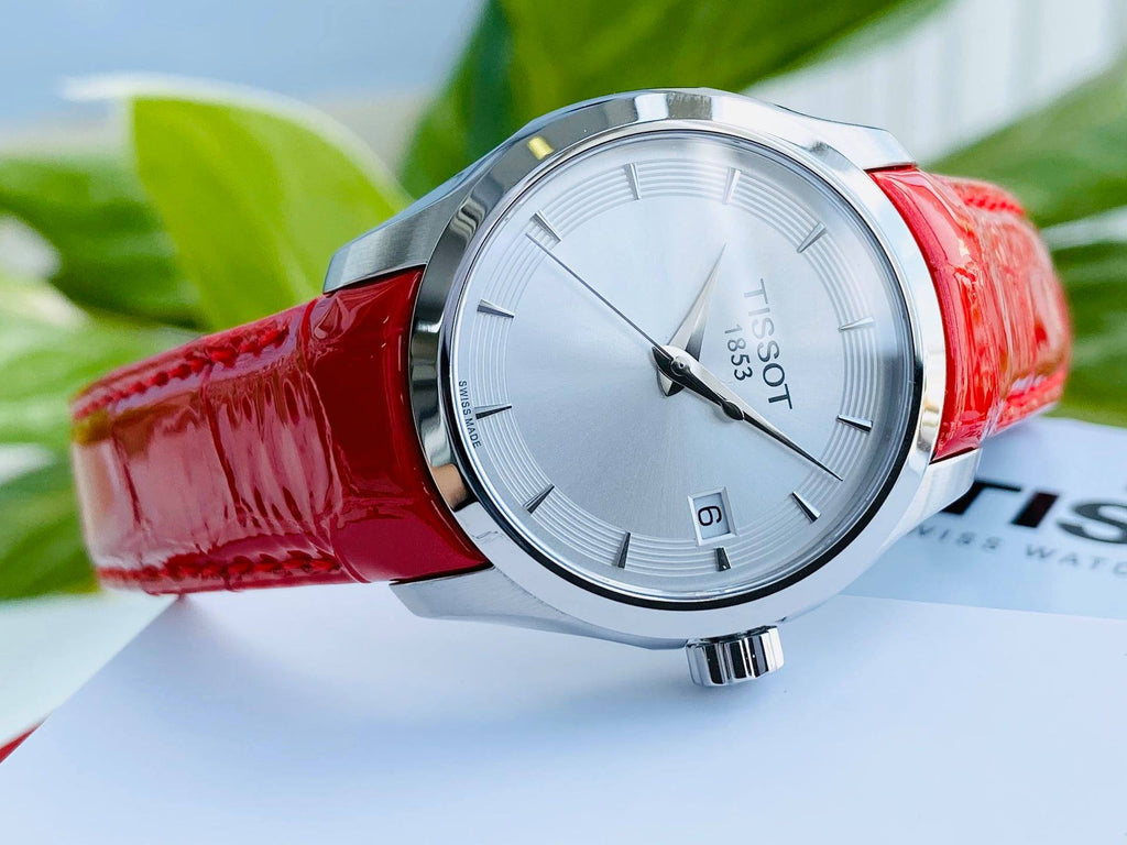 Tissot Couturier Lady Silver Dial Red Leather Strap Watch for Women - T035.210.16.031.01