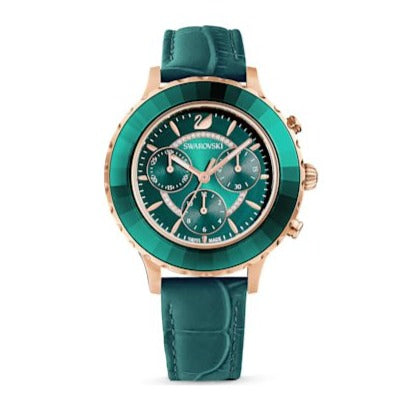 Swarovski Octea Lux Chrono Emerald Green Dial Green Leather Strap Watch for Women - 5452498 Buy Now By Swarovski