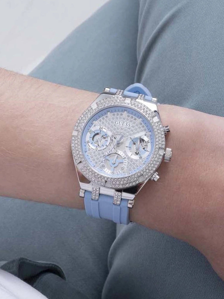 Guess Heiress Diamonds Blue Dial Blue Rubber Strap Watch for Women - GW0407L1 Buy Now By Guess