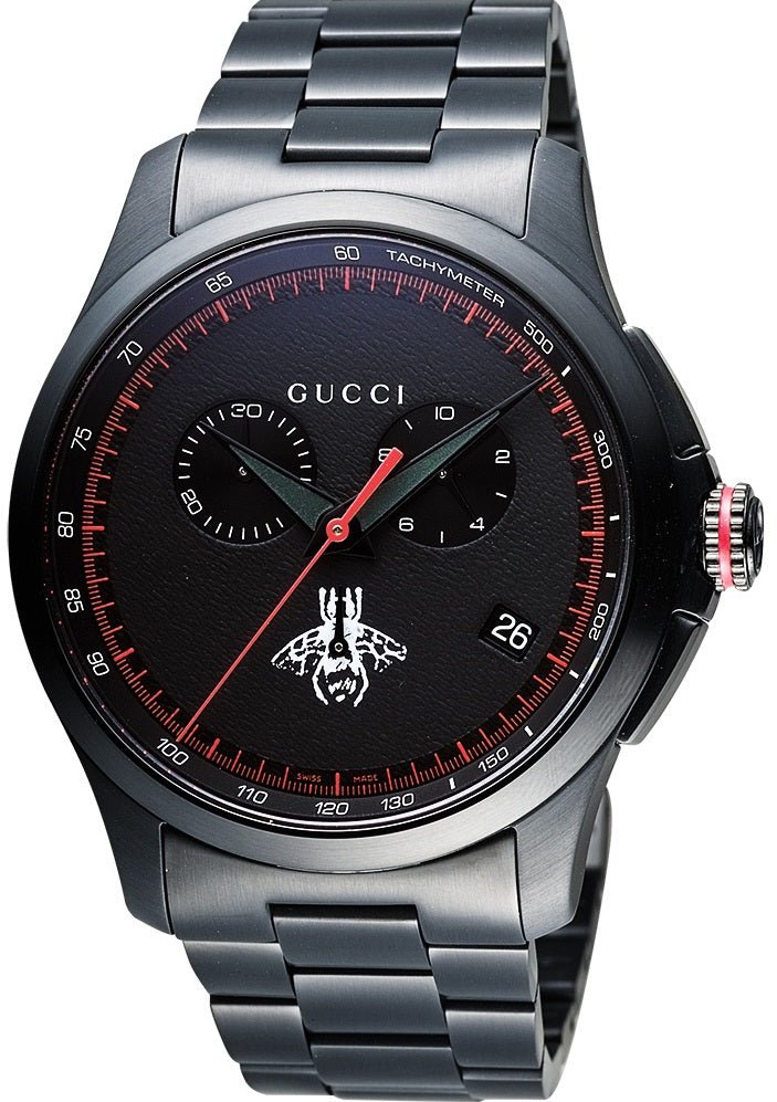 Gucci G-Timeless Chronograph Black Dial Black Steel Strap Watch For Men - YA126269 Buy Now By Gucci