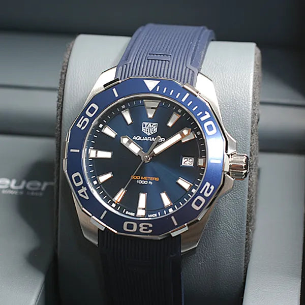 Tag Heuer Aquaracer 41mm Blue Dial Blue Rubber Strap Watch for Men - WAY111C.FT6155