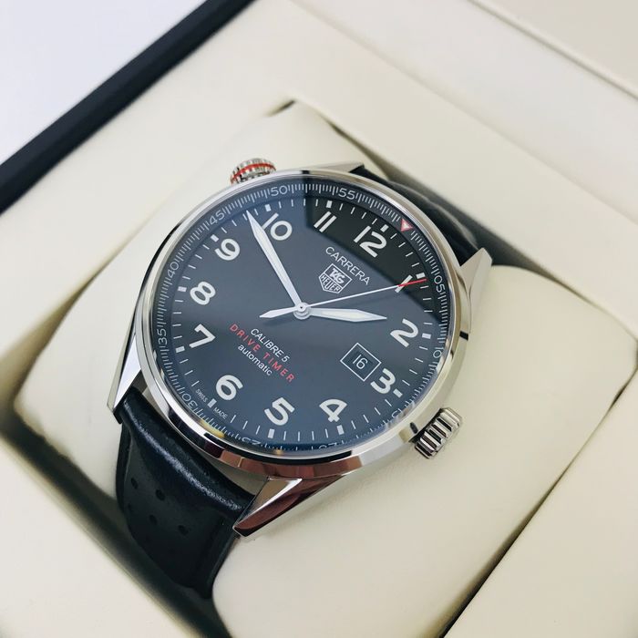Tag Heuer Carrera Calibre 5 Drive Timer Black Dial Black Leather Strap Watch for Men - WAR2A10.FC6337 Buy Now By Tag Heuer