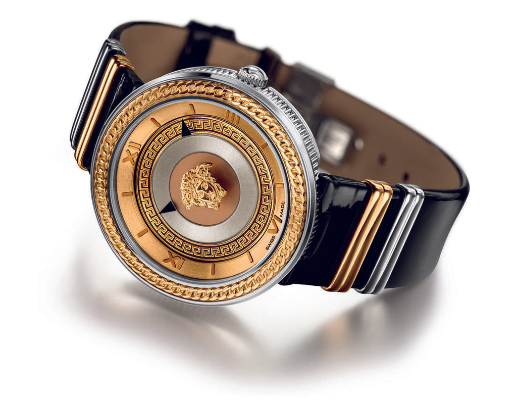 Versace V Metal Icon Gold Dial Black & Silver & Gold Strap Watch for Women - VLC020014 Buy Now By Versace