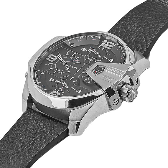 Diesel Uber Chief Oversized 4 Time Black Dial Leather Strap Watch For Men - DZ7376 Buy Now By Diesel