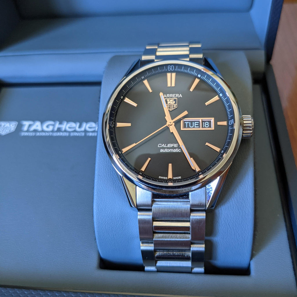 Tag Heuer Carrera Calibre 5 Automatic Black Dial Silver Steel Strap Watch for Men - WAR201C.BA0723