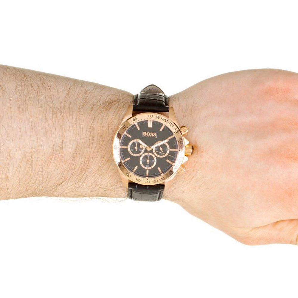 Hugo Boss Ikon Black Dial Black Leather Strap Watch for Men - 1513179 Buy Now By Hugo Boss