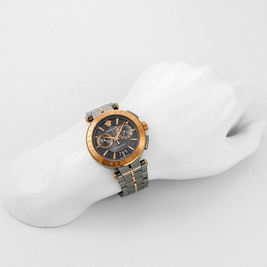 Versace Aion Chronograph Black Dial Grey Steel Strap Watch for Men - VBR050017 Buy Now By Versace