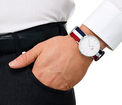 Daniel Wellington Classic Cambridge White Dial Two Tone Nylon Strap Watch For Men - DW00100017 Buy Now By Daniel Wellington