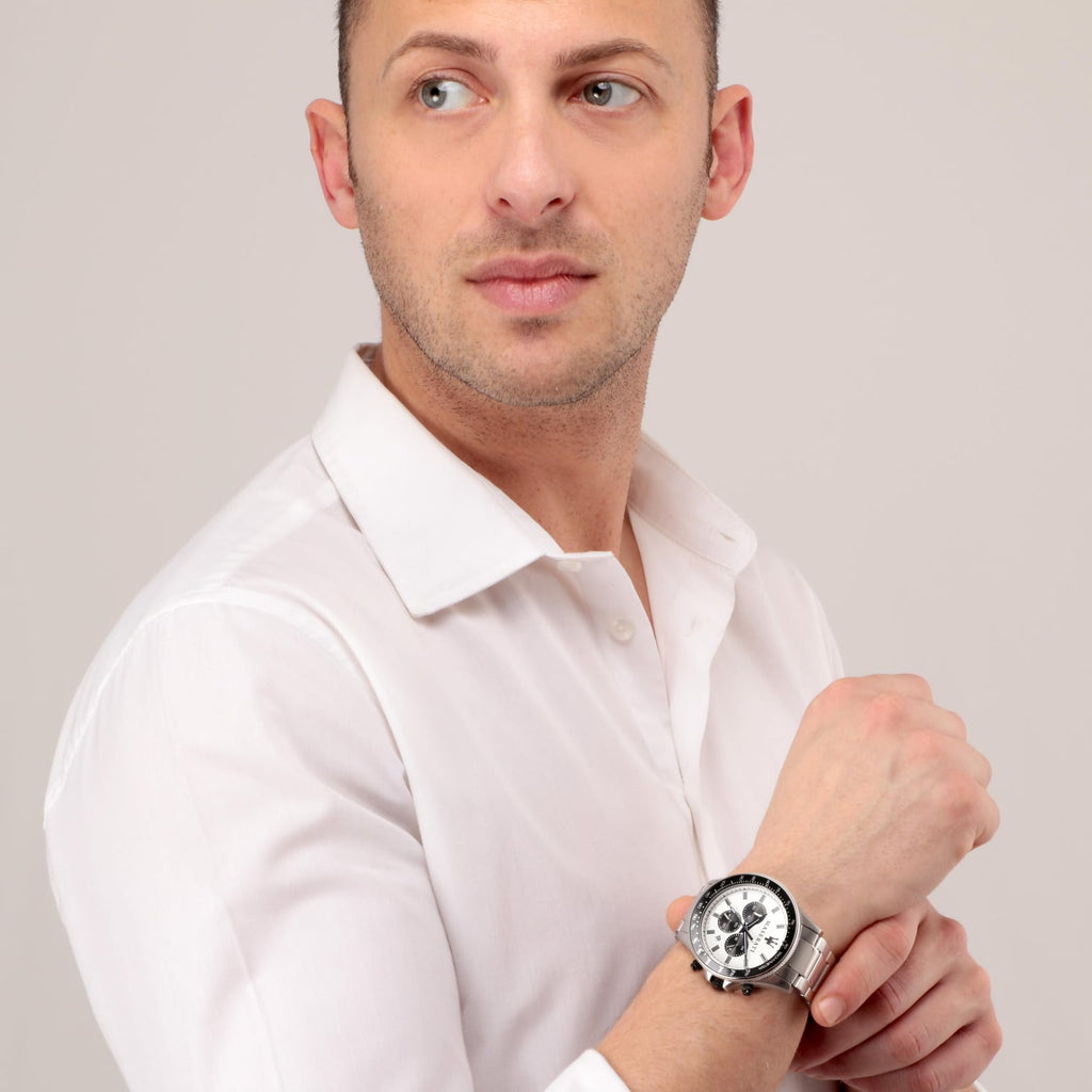 Maserati SFIDA Chronograph White Dial Silver Steel Strap Watch For Men - R8873640003 Buy Now By Maserati