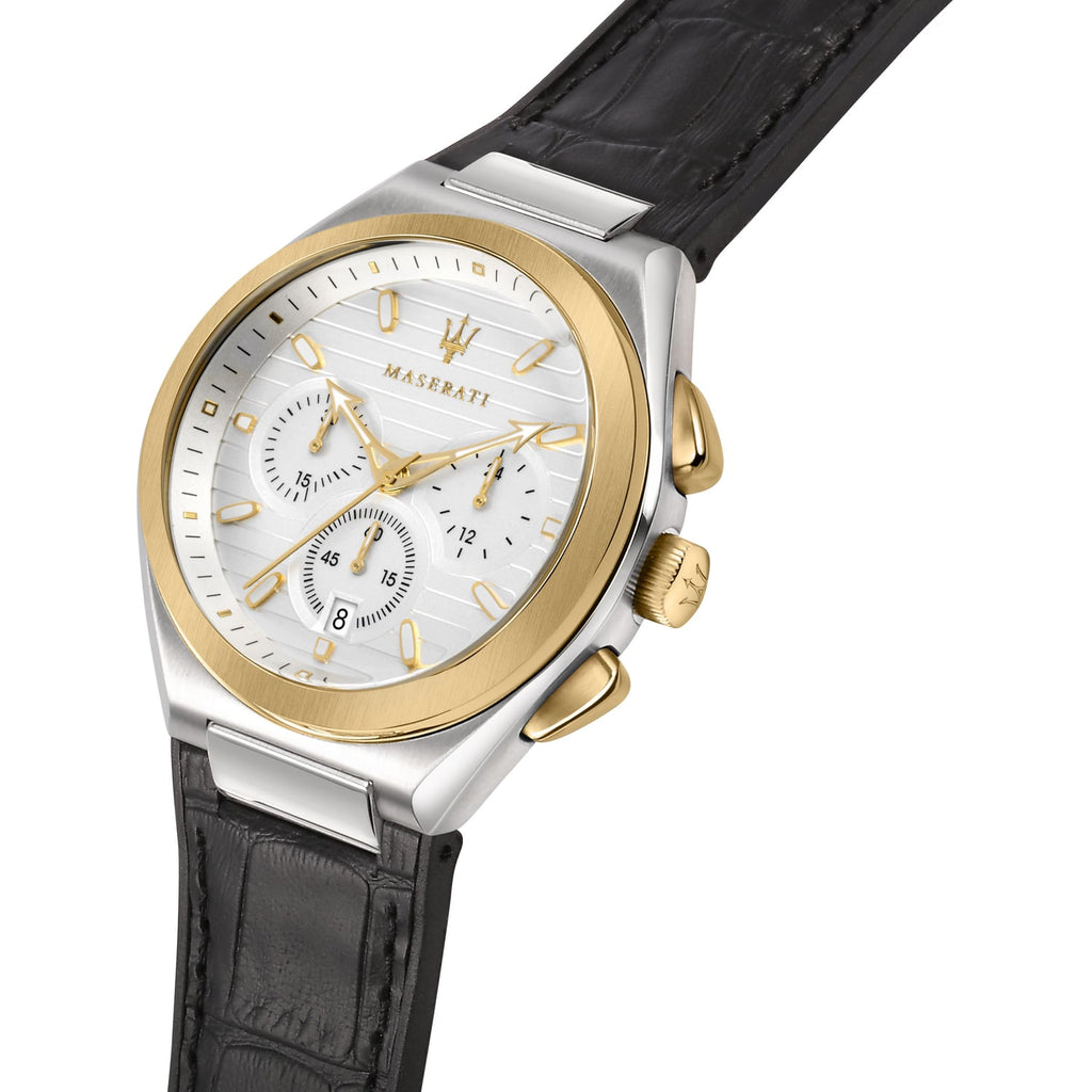 Maserati Triconic Chronograph White Dial Black Leather Strap Watch For Men - R8871639004 Buy Now By Maserati