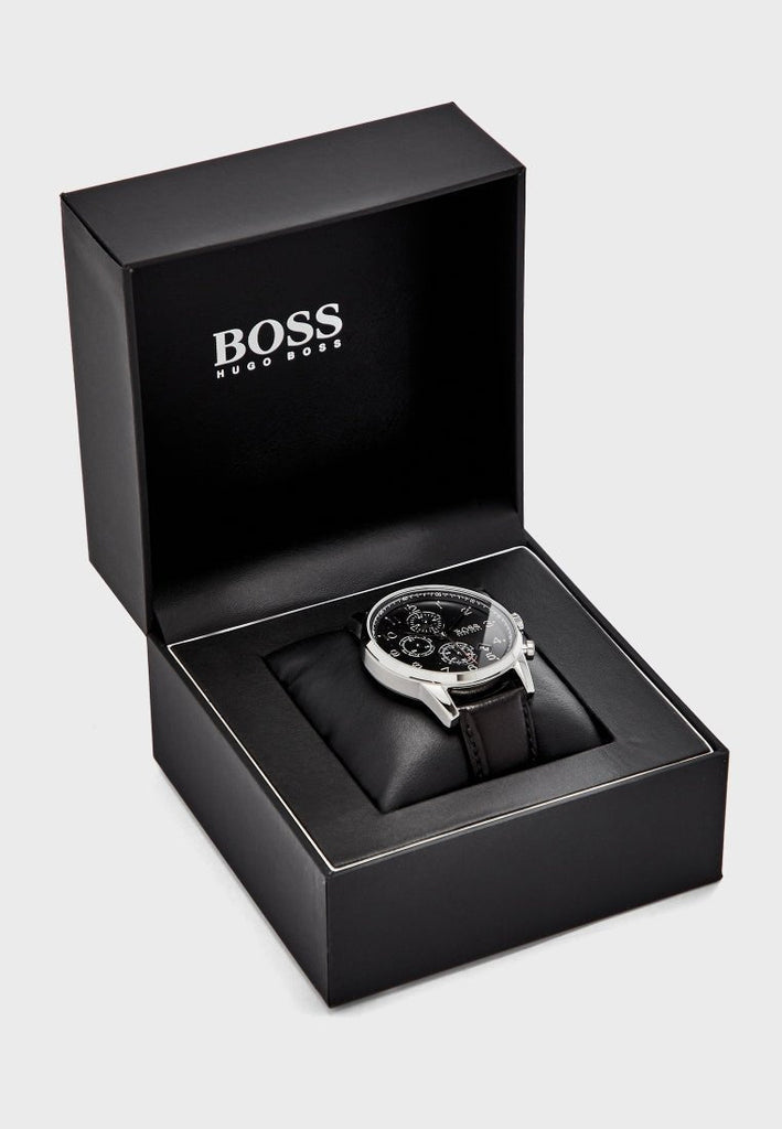 Hugo Boss Navigator Black Dial Black Leather Strap Watch for Men - 1513678 Buy Now By Hugo Boss