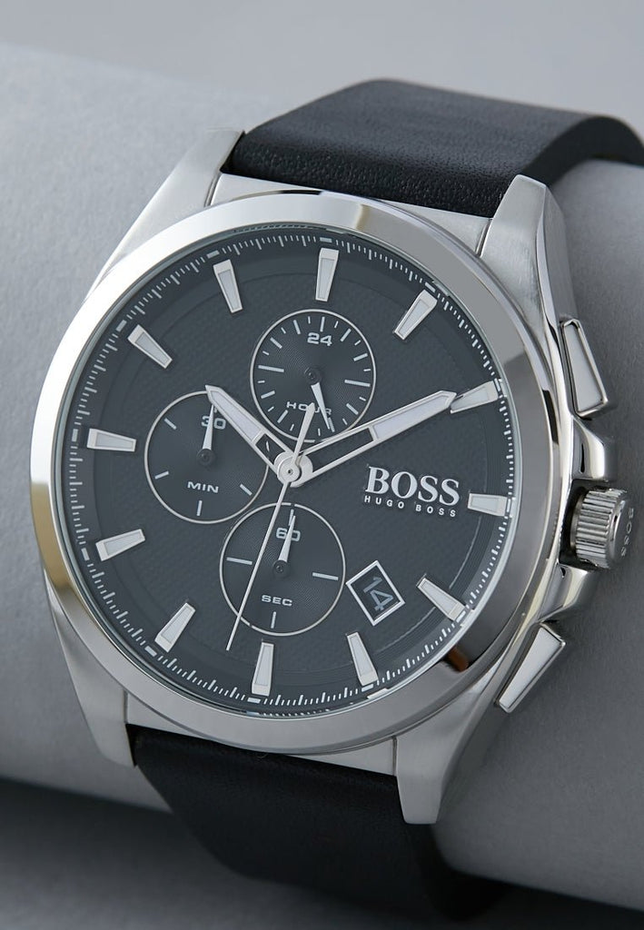 Hugo Boss Grandmaster Chronograph Black Dial Black Leather Strap Watch for Men - 1513881 Buy Now By Hugo Boss