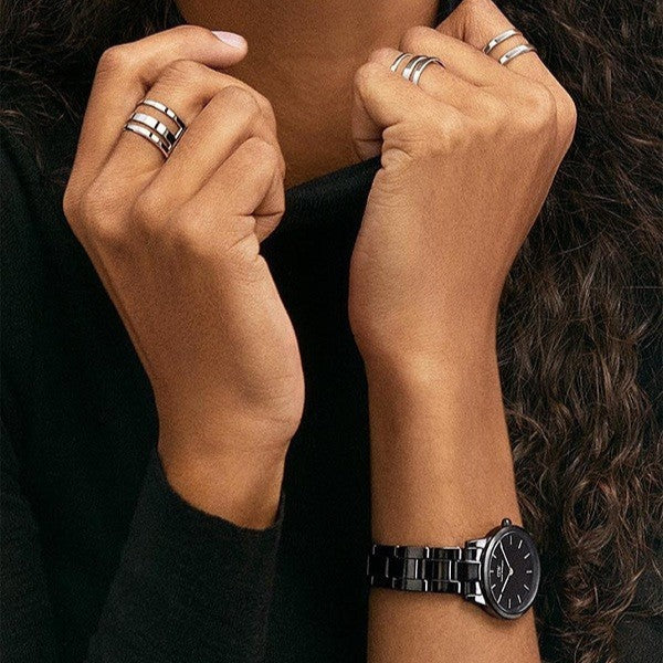 Daniel Wellington Iconic Link Ceramic Black Dial Black Steel Strap Watch For Women - DW00100414 Buy Now By Daniel Wellington