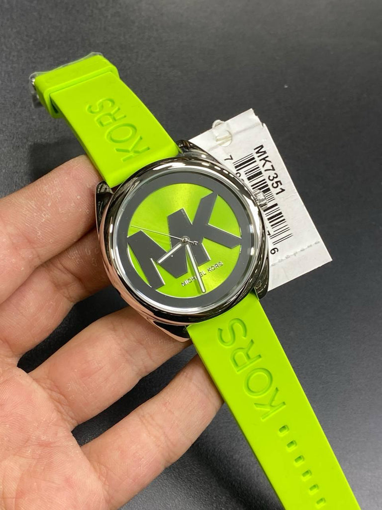 Michael Kors Janelle Three Hand Neon Green Dial Neon Green Rubber Strap Watch For Women - MK7351 Buy Now By Michael Kors