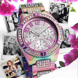 Guess Lady Frontier Diamonds Silver Dial Multicolor Steel Strap Watch for Women - GW0044L1