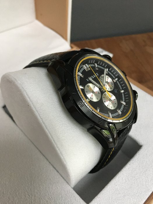 Versace V Ray Chronograph Grey Dial Black Leather Strap Watch for Men - VDB020014 Buy Now By Versace