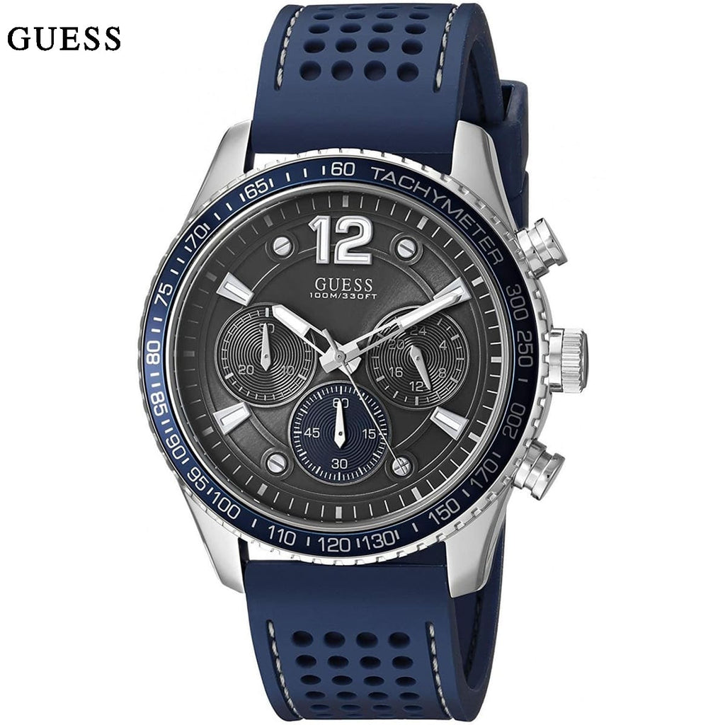 Guess Fleet Chronograph Black Dial Blue Rubber Strap Watch for Men - W0971G2 Buy Now By Guess
