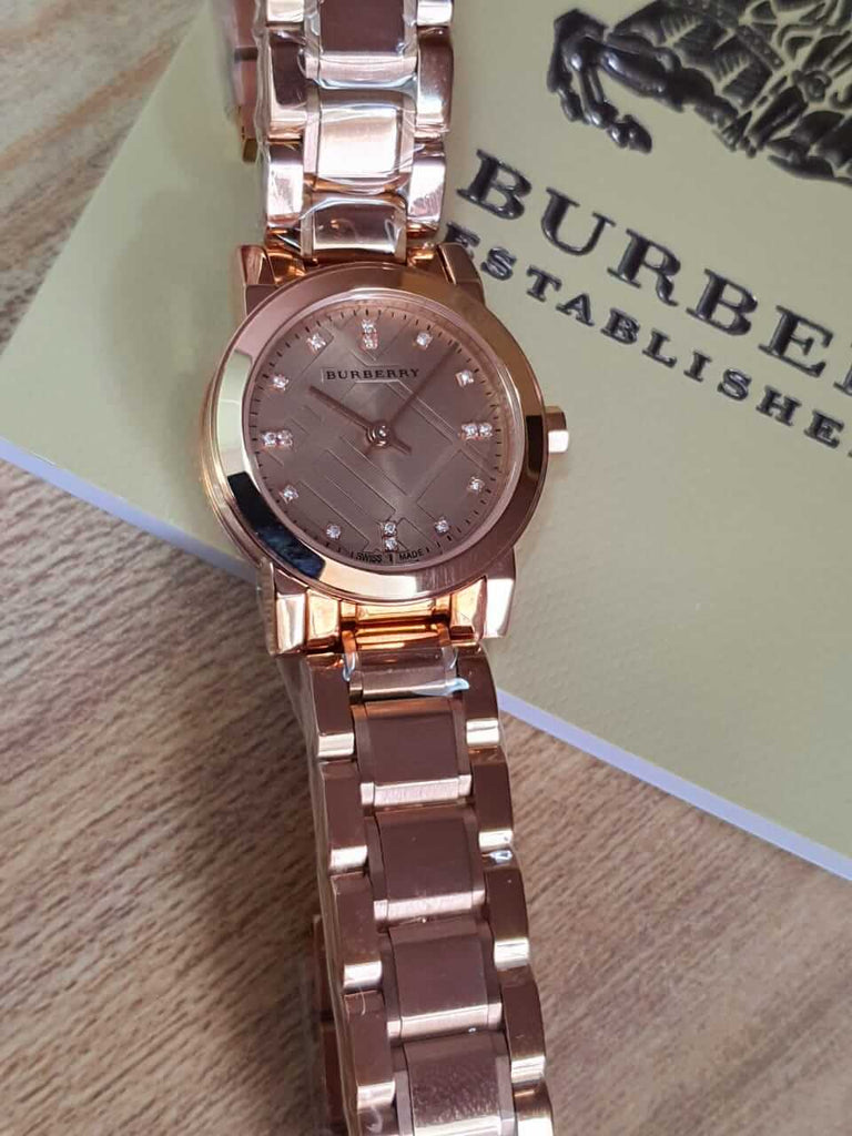 Burberry The City Diamonds Rose Gold Dial Rose Gold Steel Strap Watch for Women - BU9126 Buy Now By Burberry
