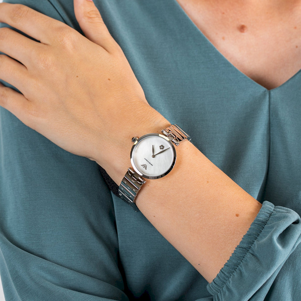 Emporio Armani Mother of Pearl Dial Silver Steel Strap Watch For Women - AR11235 Buy Now By Emporio Armani