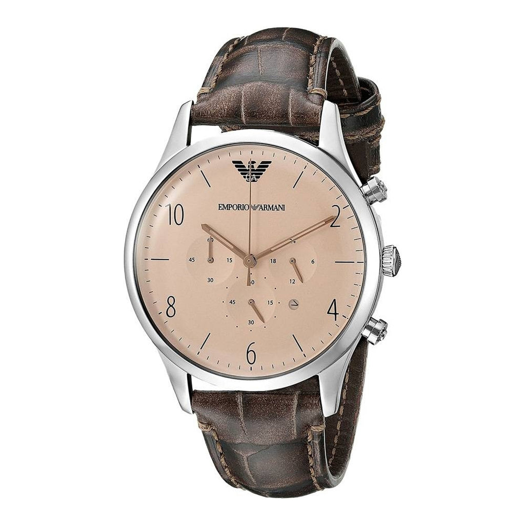 Emporio Armani Classic Chronograph Cream Dial Brown Leather Strap Watch For Men - AR1878 Buy Now By Emporio Armani