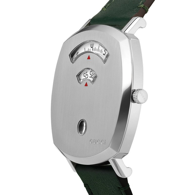 Gucci Grip Silver Dial Green Leather Strap Unisex Watch - YA157412 Buy Now By Gucci