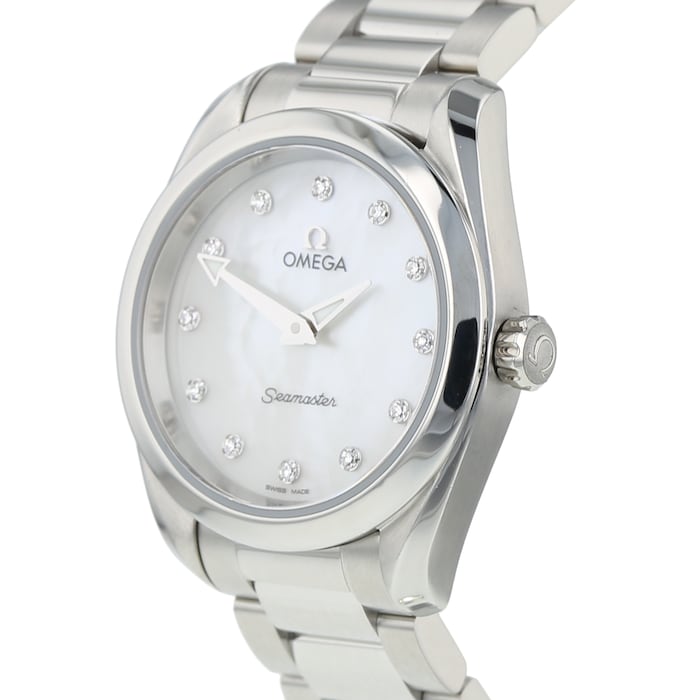 Omega Seamaster Aqua Terra Quartz Diamonds Mother of Pearl Dial Silver Steel Strap Watch for Women - 220.10.28.60.55.001 Buy Now By Omega