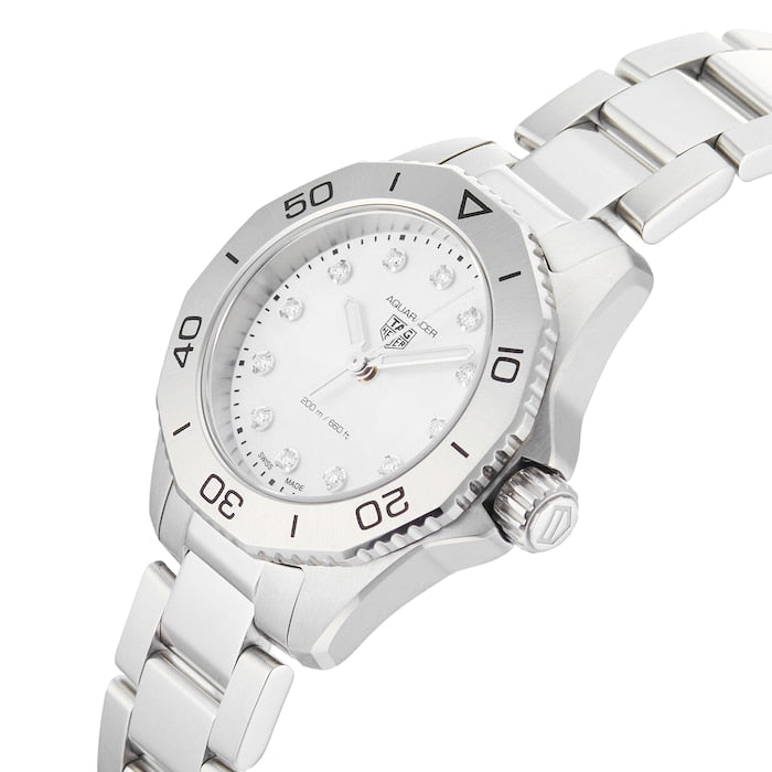 Tag Heuer Aquaracer Professional 200 Quartz Diamond Mother of Pearl Dial Silver Steel Strap Watch for Women - WBP1416.BA0622 Buy Now By Tag Heuer