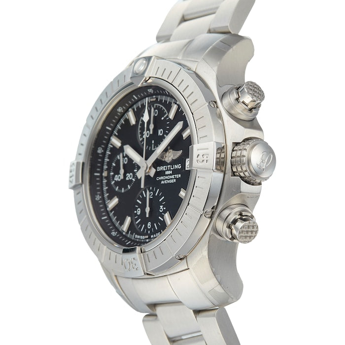 Breitling Avenger Chronograph 43 Black Dial Silver Steel Strap Watch for Men - A13385101B1A1 Buy Now By Breitling