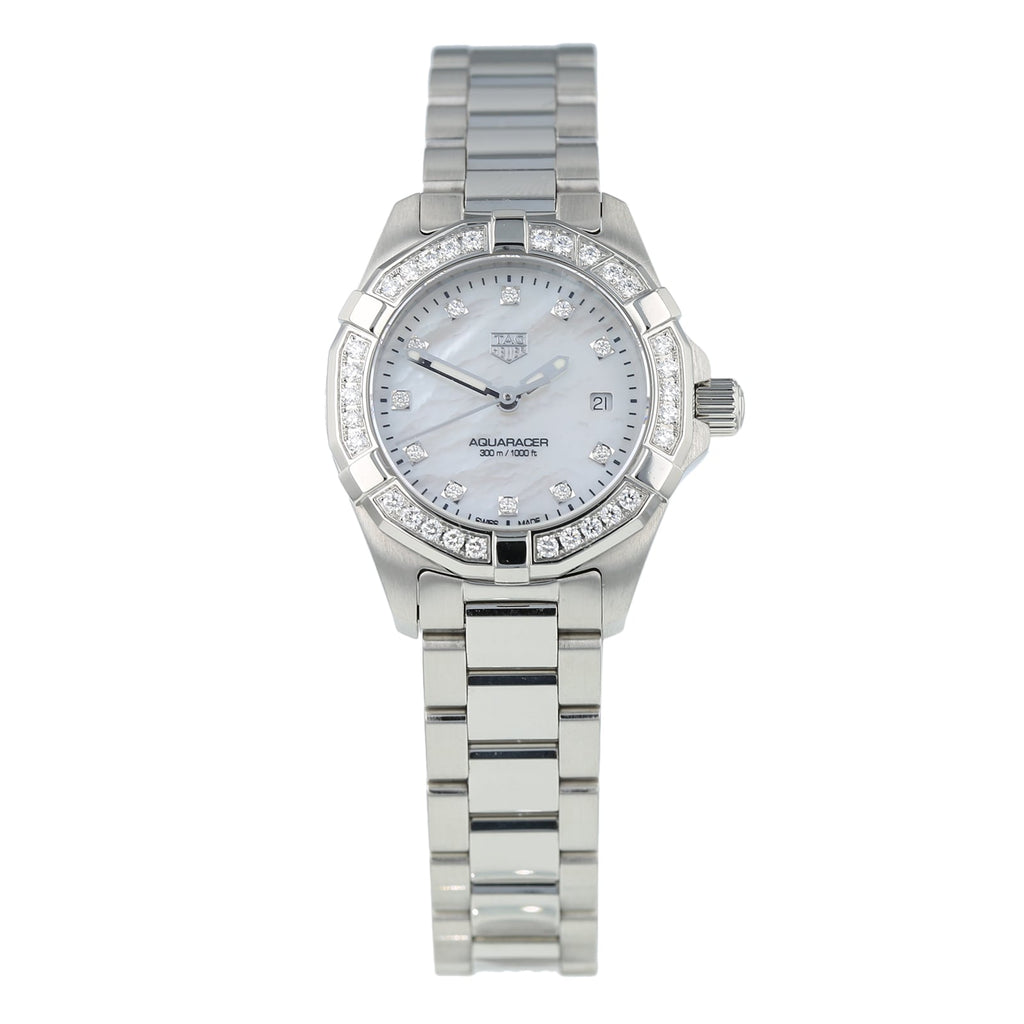 Tag Heuer Aquaracer Diamonds Mother of Pearl White Dial Silver Steel Strap Watch for Women - WBD1415.BA0741 Buy Now By Tag Heuer