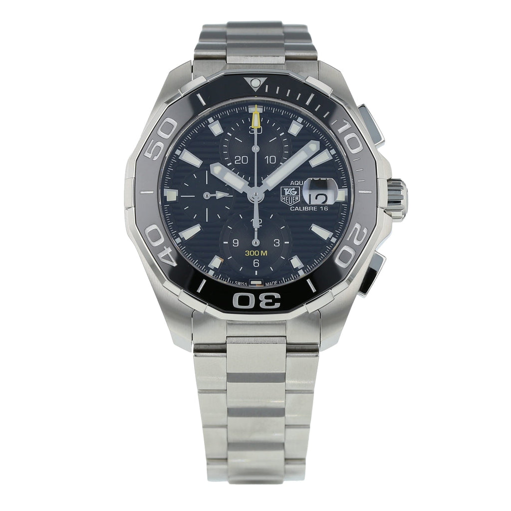 Tag Heuer Aquaracer Calibre 16 Day-Date Black Dial Silver Steel Strap Watch for Men - CAY211A.BA0927 Buy Now By Tag Heuer