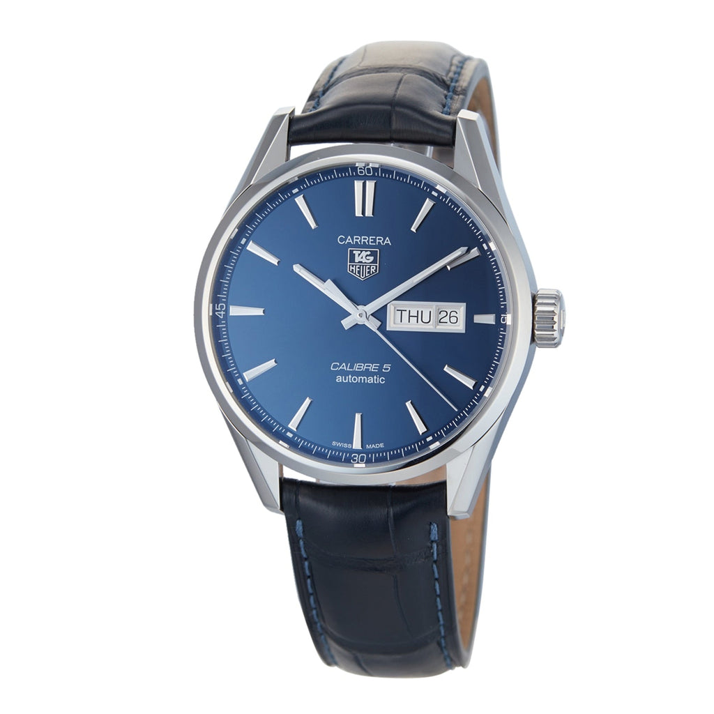 Tag Heuer Carrera Calibre 5 Automatic Blue Dial Blue Leather Strap Watch for Men - WAR201E.FC6292 Buy Now By Tag Heuer