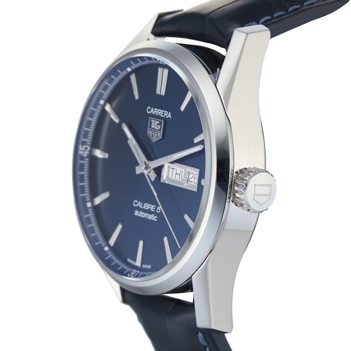 Tag Heuer Carrera Calibre 5 Automatic Blue Dial Blue Leather Strap Watch for Men - WAR201E.FC6292 Buy Now By Tag Heuer