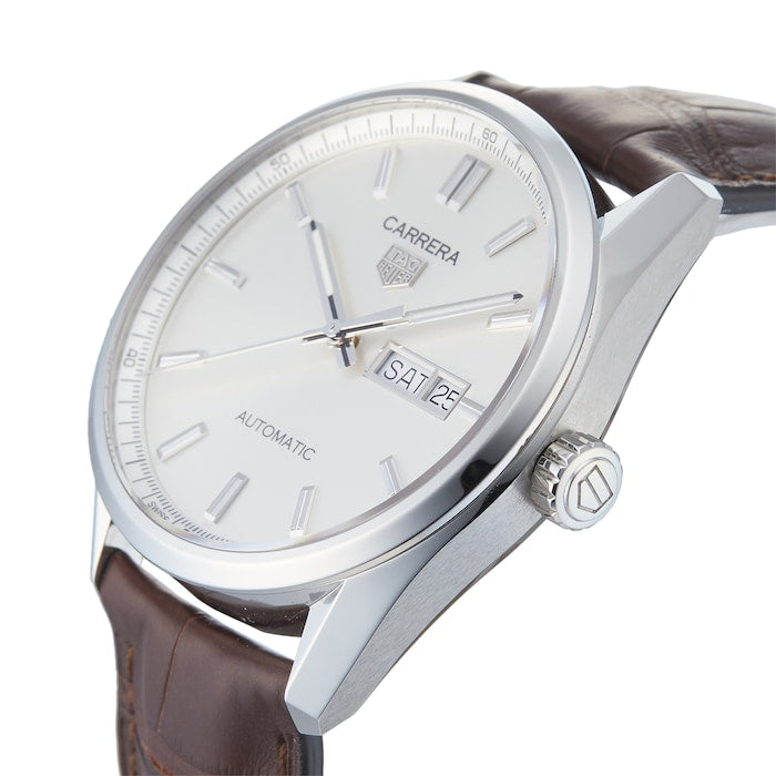 Tag Heuer Carrera Day Date Silver Dial Brown Leather Strap Watch for Men - WBN2011.FC6484 Buy Now By Tag Heuer