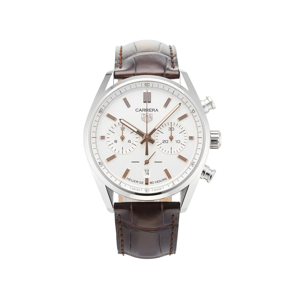 Tag Heuer Carrera Chronograph White Dial Brown Leather Strap Watch for Men - CBN2013.FC6483 Buy Now By Tag Heuer