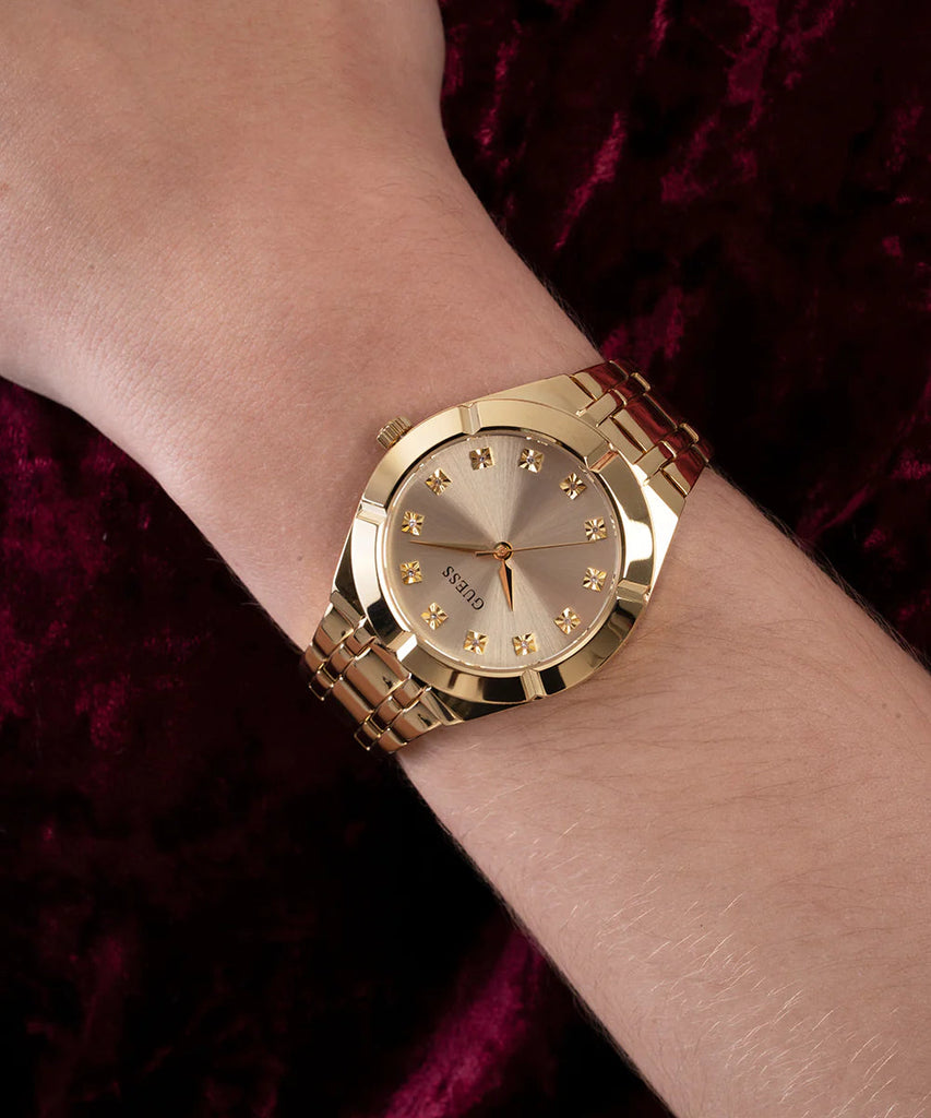 Guess Crystalline Diamonds Gold Dial Gold Steel Strap Watch for Women - GW0114L2 Buy Now By Guess
