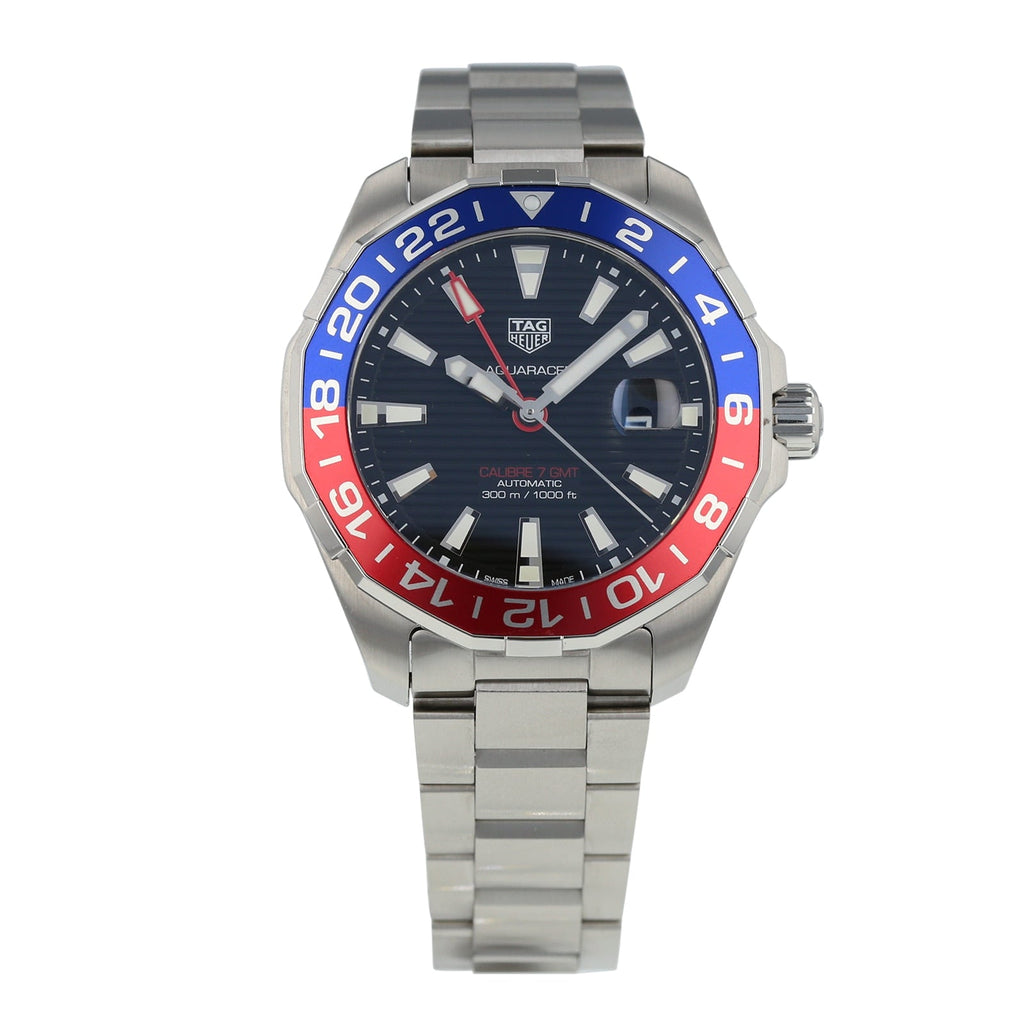 Tag Heuer Aquaracer GMT Caliber 7 Pepsi Black Dial Silver Steel Strap Watch for Men - WAY201F.BA0927 Buy Now By Tag Heuer
