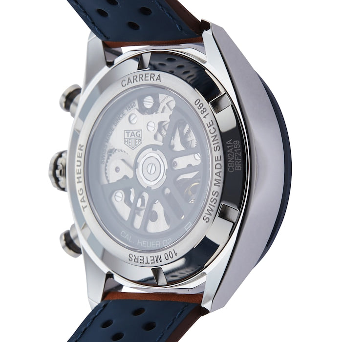 Tag Heuer Carrera Automatic Chronograph Blue Dial Brown Leather Strap Watch for Men - CBN2A1A.FC6537 Buy Now By Tag Heuer