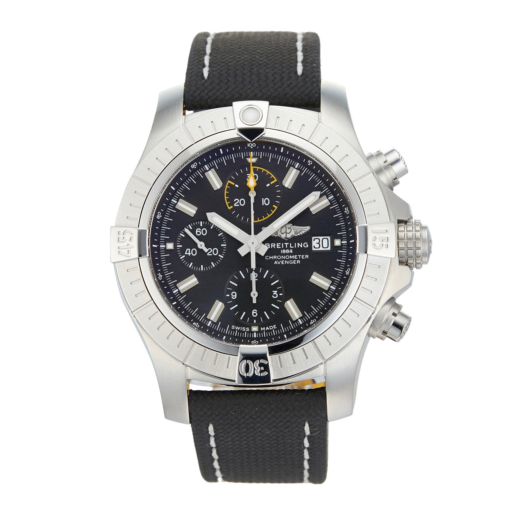 Breitling Avenger Chronograph 45mm Black Dial Black Leather Strap Watch for Men - A13317101B1X1 Buy Now By Breitling