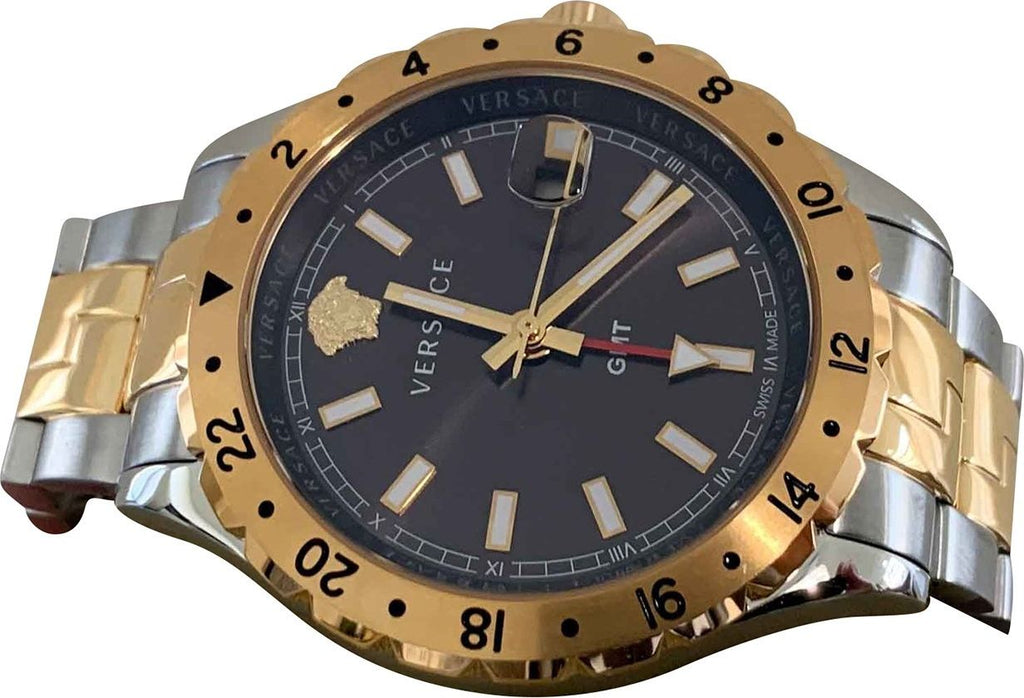 Versace Hellenyium GMT Black Dial Two Tone Steel Strap Watch for Men - V11040015 Buy Now By Versace