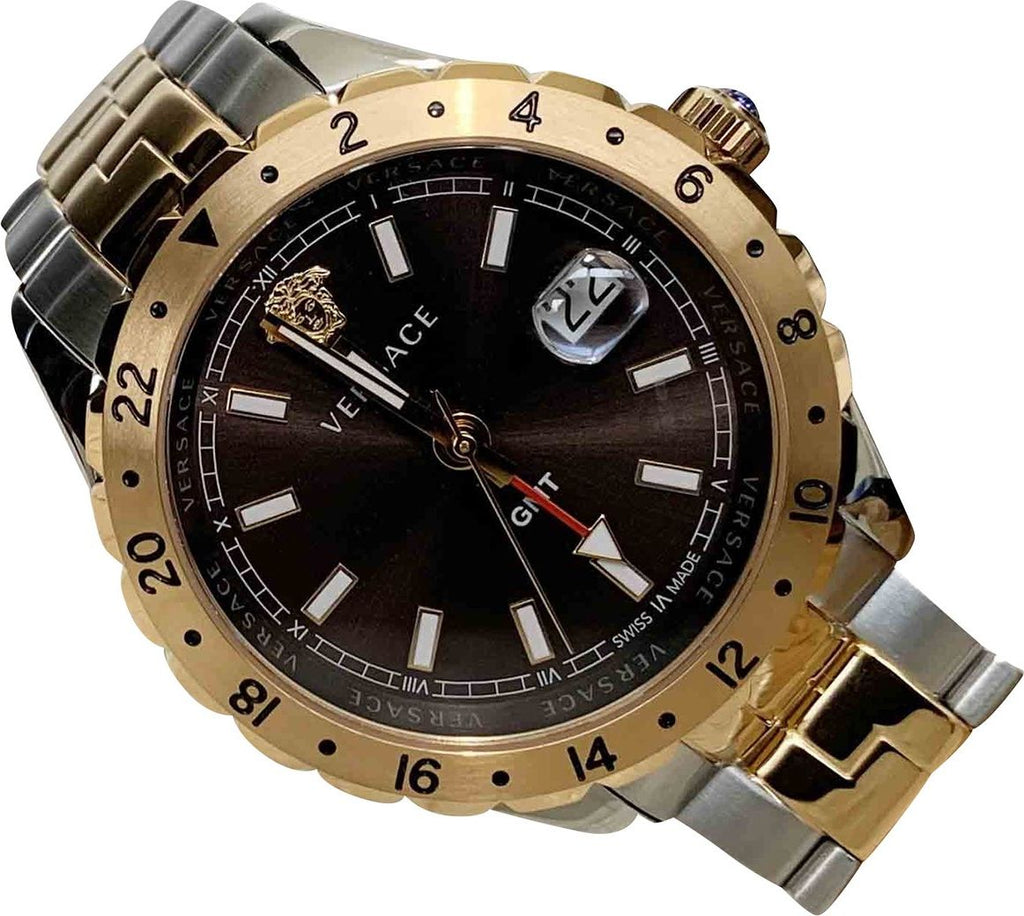 Versace Hellenyium GMT Black Dial Two Tone Steel Strap Watch for Men - V11040015 Buy Now By Versace