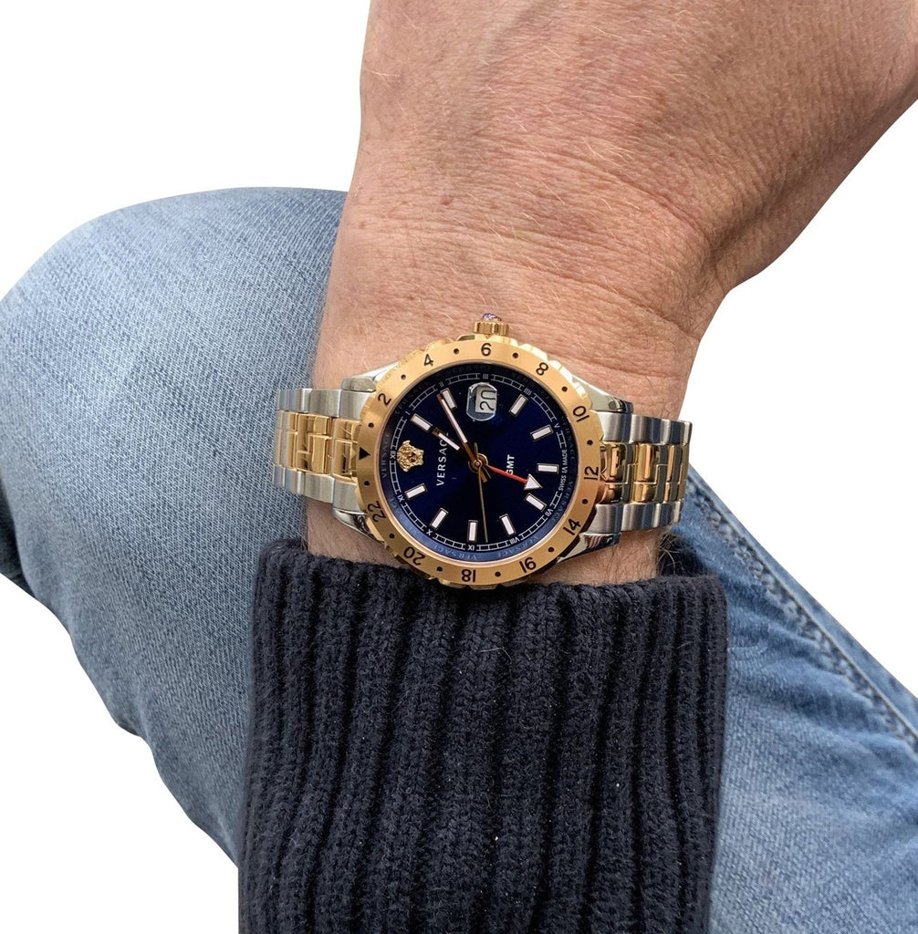 Versace Hellenyium GMT Blue Dial Two Tone Steel Strap Watch for Men - V11060017 Buy Now By Versace