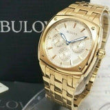 Bulova Multifunction White Dial Gold Steel Strap Watch for Men - 97C105 Buy Now By Bulova