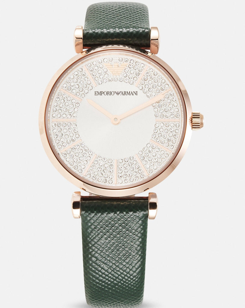 Emporio Armani Pro Planet Analog Silver Dial Green Leather Strap Watch For Women - AR11517 Buy Now By Emporio Armani